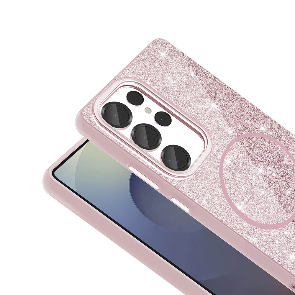 Galaxy S25 Ultra Kılıf M-safe Şarj Özellikli Parlayan Simli Zore Okso Kapak