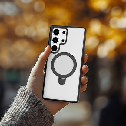 Galaxy S25 Ultra Kılıf M-safe Şarj Özellikli Raptic Air Stand Serisi Buzlu Transparan Tasarımlı Standlı Kapak