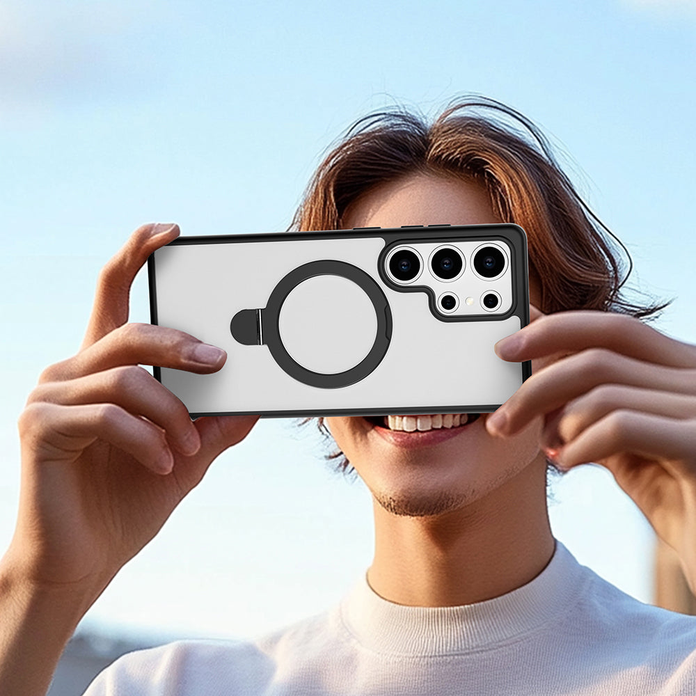 Galaxy S25 Ultra Kılıf M-safe Şarj Özellikli Raptic Air Stand Serisi Buzlu Transparan Tasarımlı Standlı Kapak