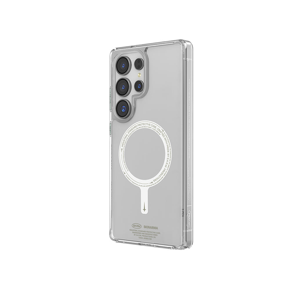 Galaxy S25 Ultra Kılıf M-safe Şarj Özellikli Şeffaf Airbag Tasarımlı Skinarma Saido Nightglow Kapak