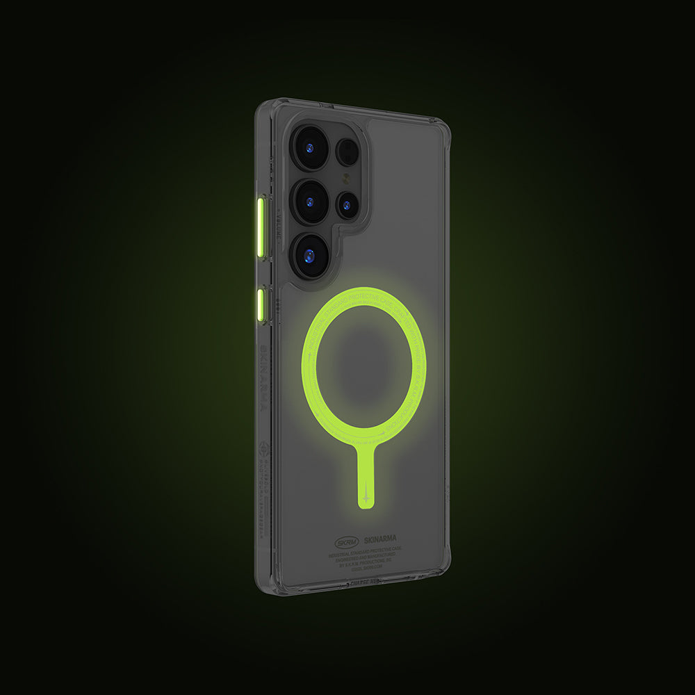 Galaxy S25 Ultra Kılıf M-safe Şarj Özellikli Şeffaf Airbag Tasarımlı Skinarma Saido Nightglow Kapak