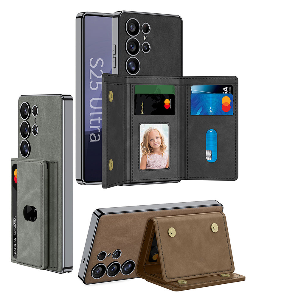 Galaxy S25 Ultra Kılıf M-safe Şarj Özellikli Suni Deri Tasarımlı Zore Kıpta Ayrılabilen Kartlıklı Kapak