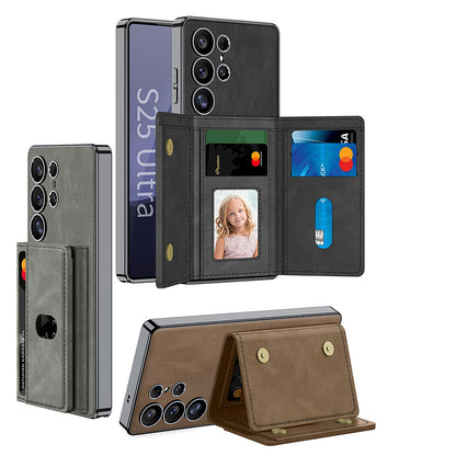 Galaxy S25 Ultra Kılıf M-safe Şarj Özellikli Suni Deri Tasarımlı Zore Kıpta Ayrılabilen Kartlıklı Kapak