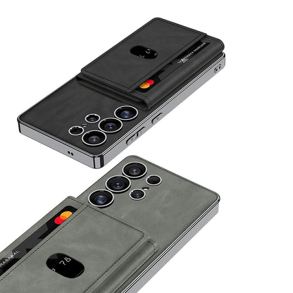 Galaxy S25 Ultra Kılıf M-safe Şarj Özellikli Suni Deri Tasarımlı Zore Kıpta Ayrılabilen Kartlıklı Kapak