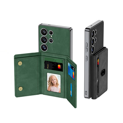 Galaxy S25 Ultra Kılıf M-safe Şarj Özellikli Suni Deri Tasarımlı Zore Kıpta Ayrılabilen Kartlıklı Kapak