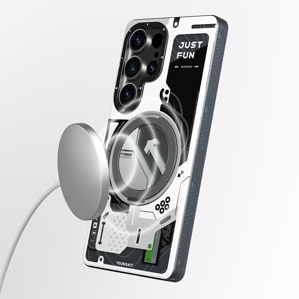 Galaxy S25 Ultra Kılıf M-safe Şarj Özellikli Youngkit 360° Standlı Starship Serisi Kapak