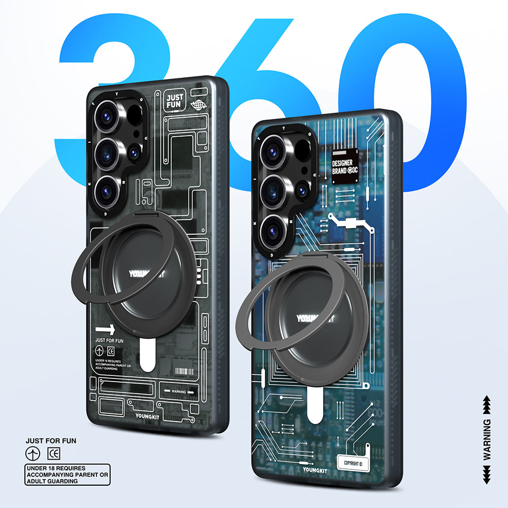 Galaxy S25 Ultra Kılıf M-safe Şarj Özellikli Youngkit 360° Standlı Technology Serisi Kapak