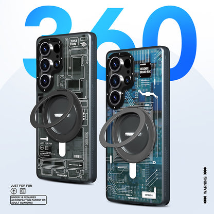Galaxy S25 Ultra Kılıf M-safe Şarj Özellikli Youngkit 360° Standlı Technology Serisi Kapak