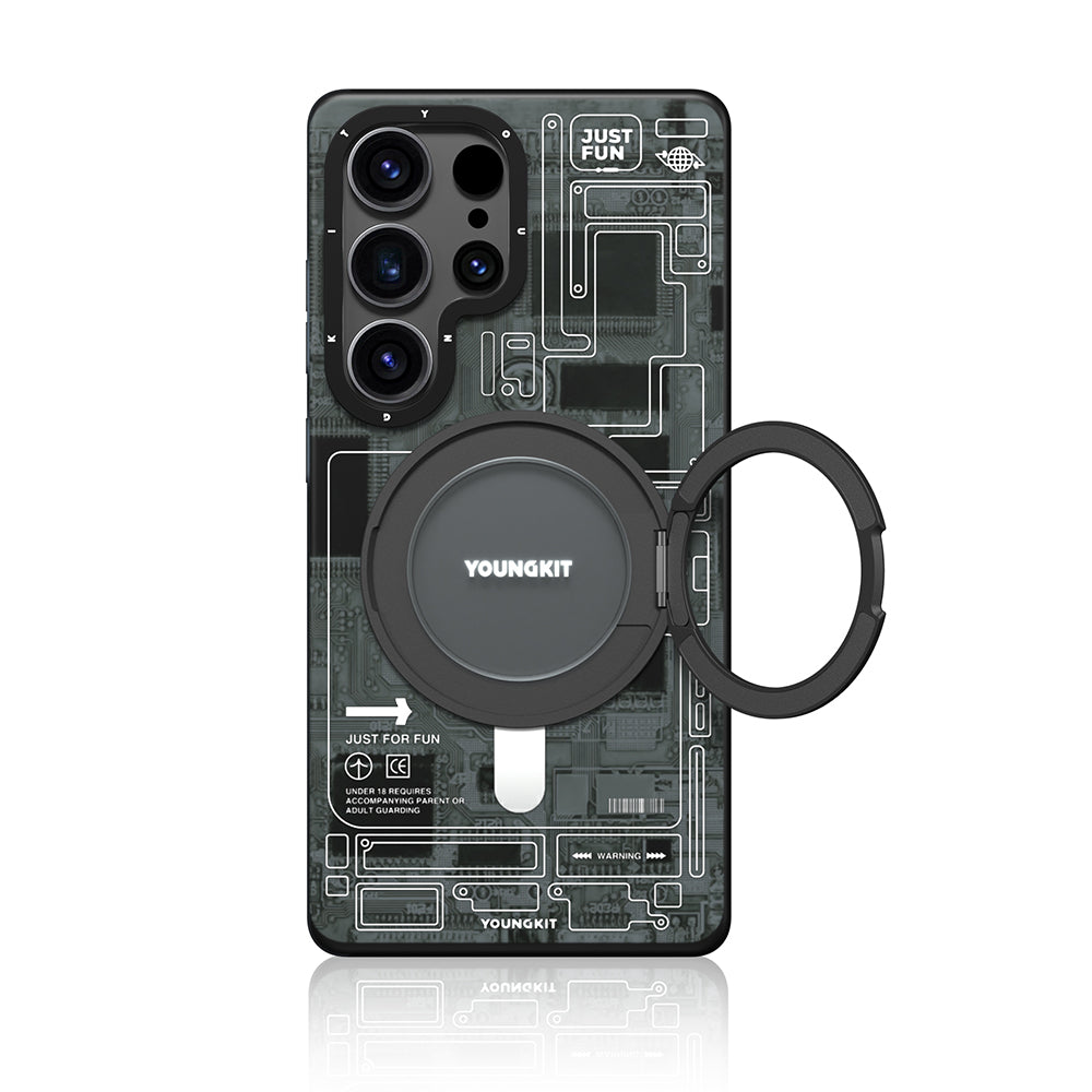 Galaxy S25 Ultra Kılıf M-safe Şarj Özellikli Youngkit 360° Standlı Technology Serisi Kapak