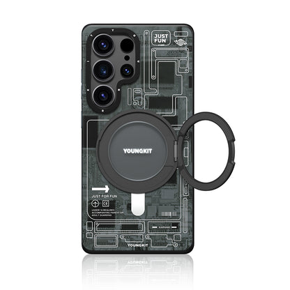 Galaxy S25 Ultra Kılıf M-safe Şarj Özellikli Youngkit 360° Standlı Technology Serisi Kapak