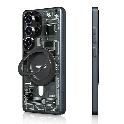 Galaxy S25 Ultra Kılıf M-safe Şarj Özellikli Youngkit 360° Standlı Technology Serisi Kapak