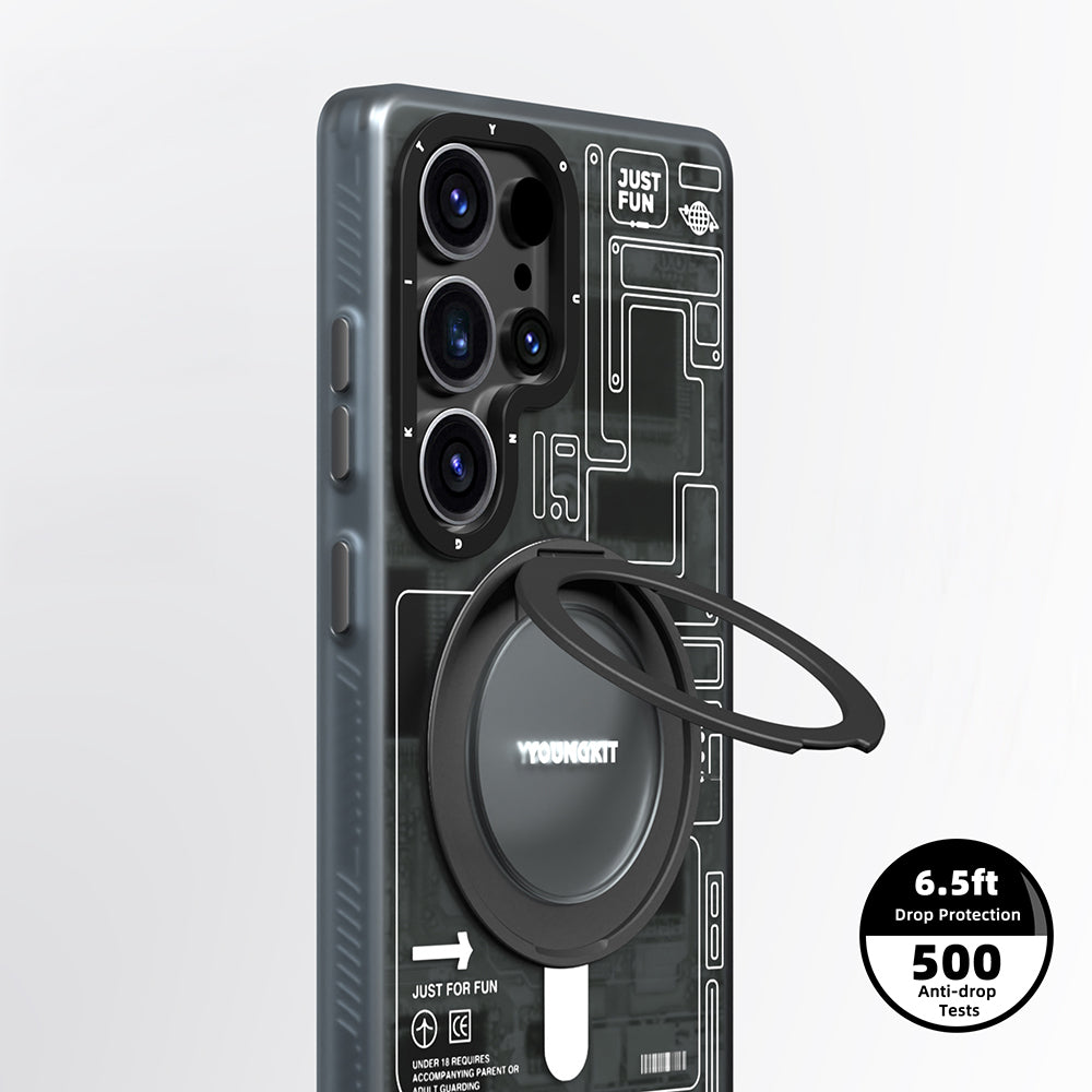Galaxy S25 Ultra Kılıf M-safe Şarj Özellikli Youngkit 360° Standlı Technology Serisi Kapak