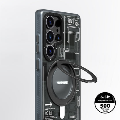 Galaxy S25 Ultra Kılıf M-safe Şarj Özellikli Youngkit 360° Standlı Technology Serisi Kapak