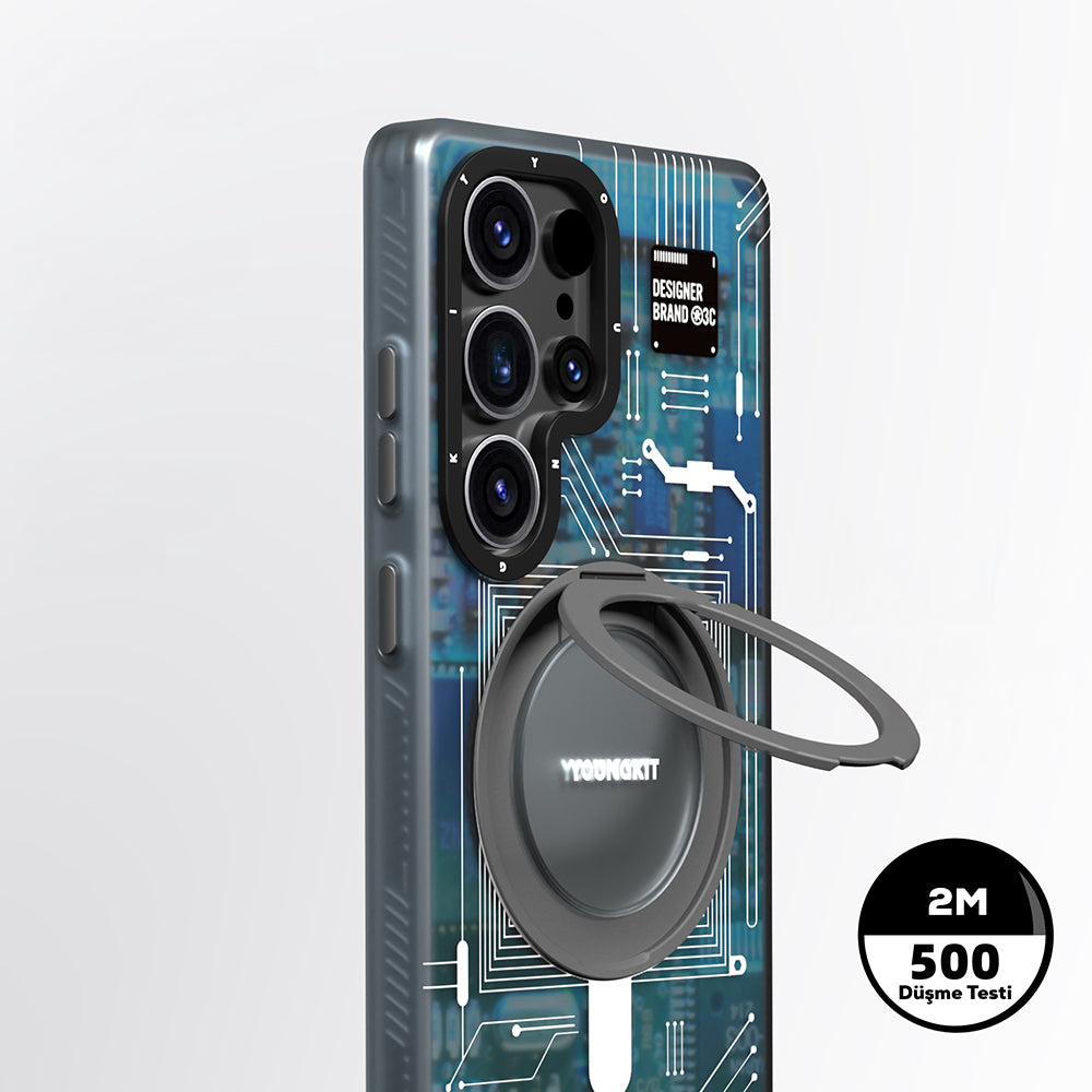 Galaxy S25 Ultra Kılıf M-safe Şarj Özellikli Youngkit 360° Standlı Technology Serisi Kapak