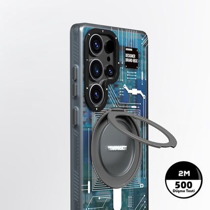 Galaxy S25 Ultra Kılıf M-safe Şarj Özellikli Youngkit 360° Standlı Technology Serisi Kapak