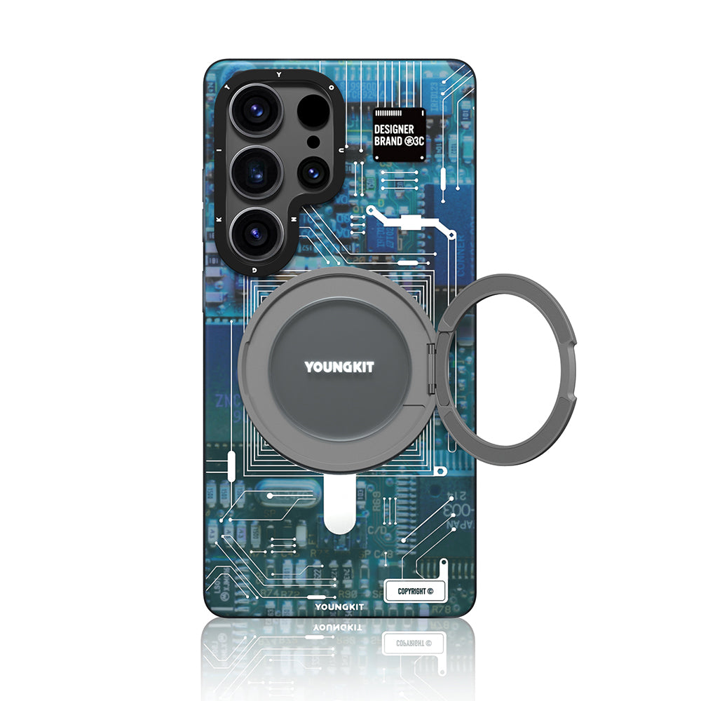 Galaxy S25 Ultra Kılıf M-safe Şarj Özellikli Youngkit 360° Standlı Technology Serisi Kapak