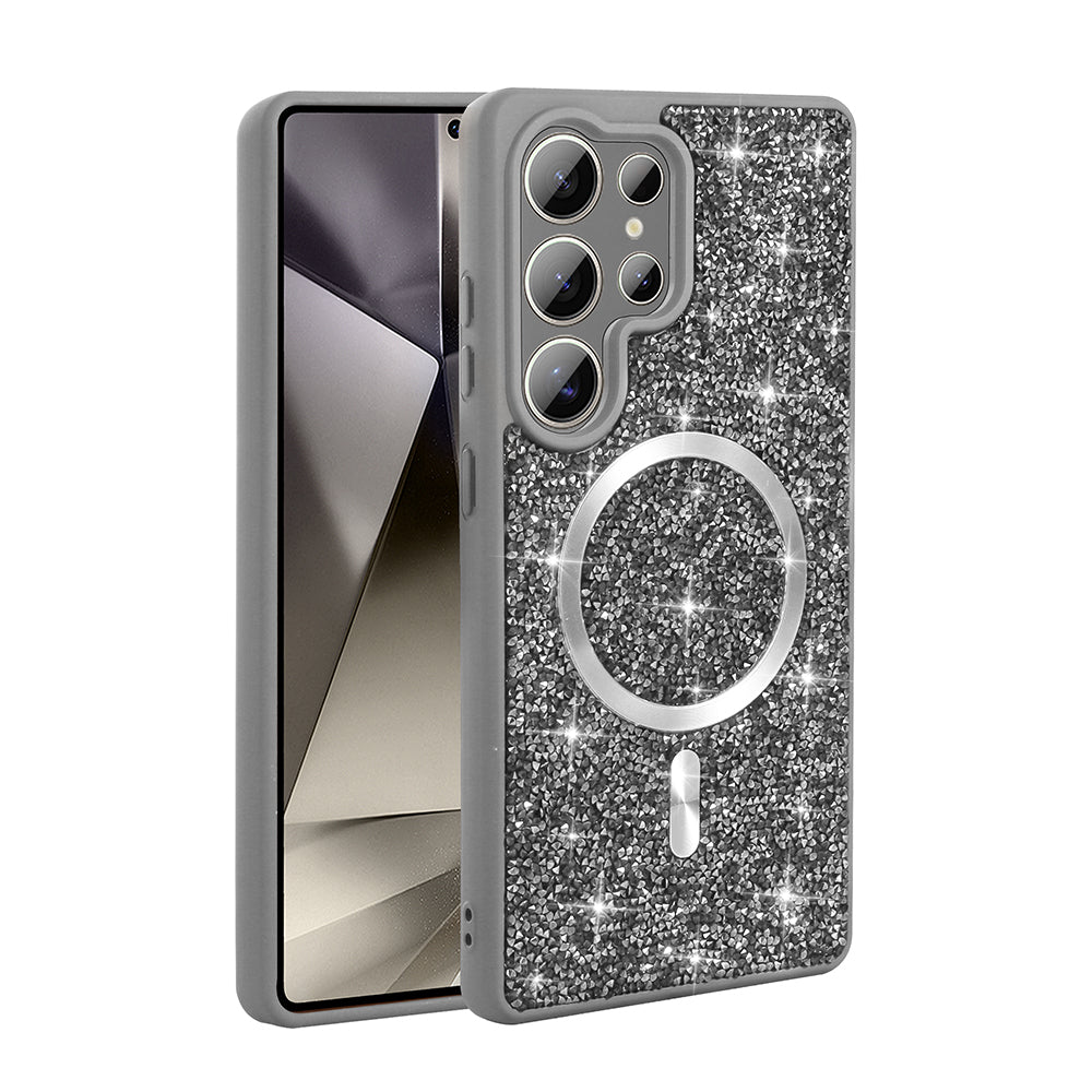 Galaxy S25 Ultra Kılıf Pırlanta Tasarımlı M-safe Şarj Özellikli Zore Mozaik Silikon Kapak