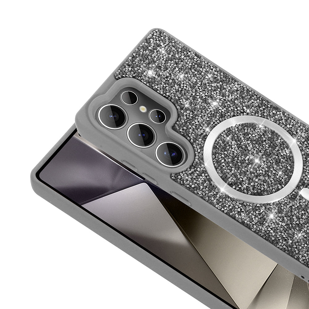 Galaxy S25 Ultra Kılıf Pırlanta Tasarımlı M-safe Şarj Özellikli Zore Mozaik Silikon Kapak