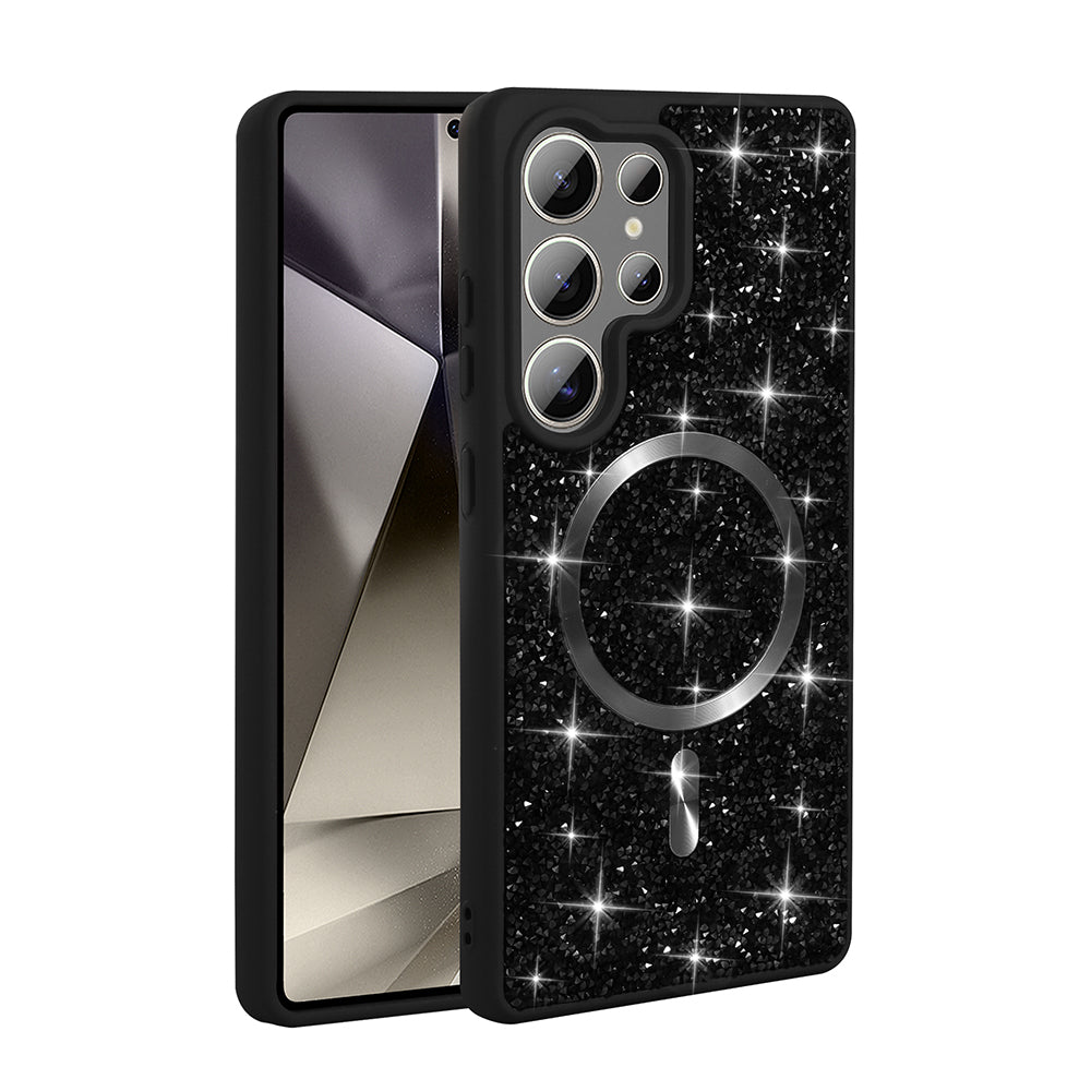 Galaxy S25 Ultra Kılıf Pırlanta Tasarımlı M-safe Şarj Özellikli Zore Mozaik Silikon Kapak