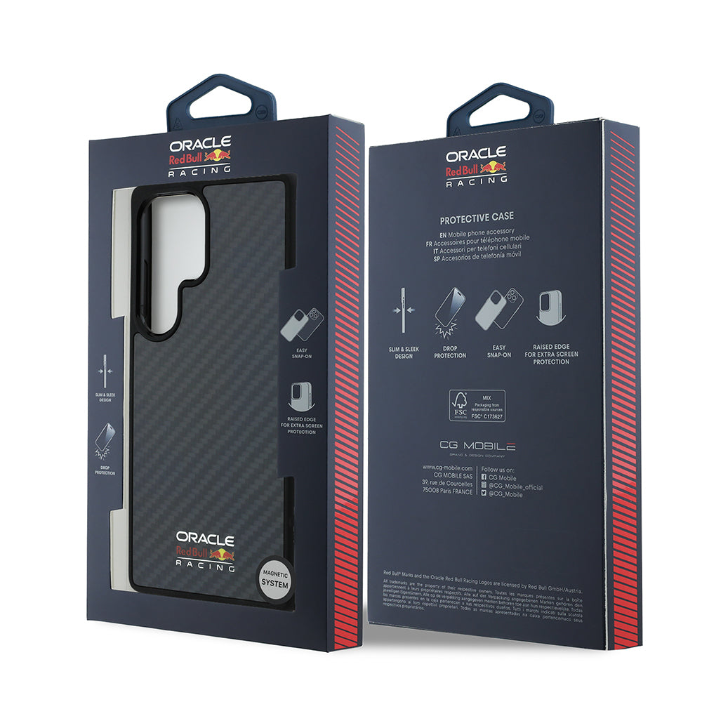 Galaxy S25 Ultra Kılıf Redbull Orjinal Lisanslı M-safe Şarj Özellikli Karbon Fiber Tasarımlı Parlayan Logolu Kapak