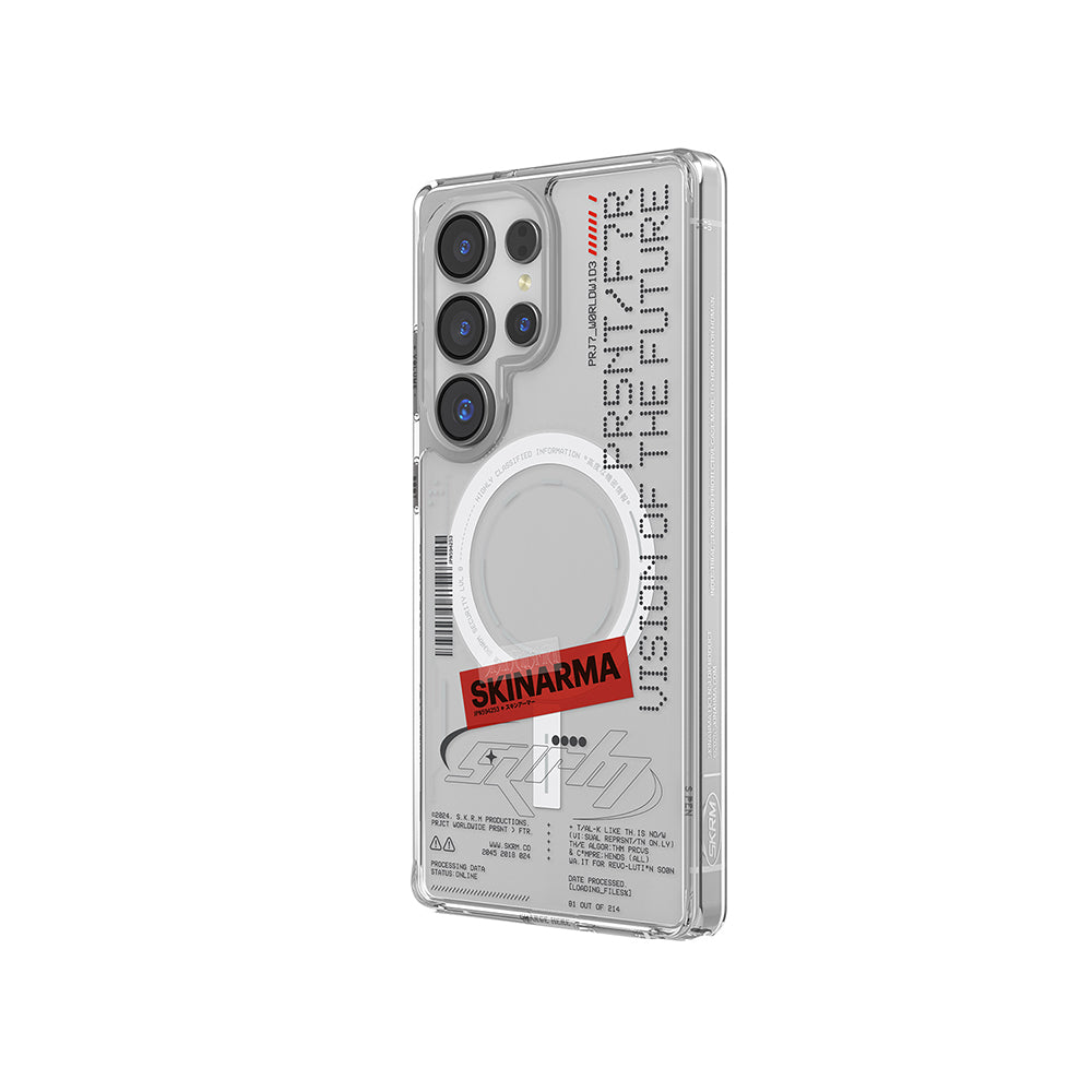 Galaxy S25 Ultra Kılıf Skinarma M-safe Şarj Özellikli Yazı Desenli Airbag Tasarımlı Orion Kapak