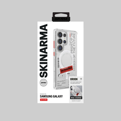 Galaxy S25 Ultra Kılıf Skinarma M-safe Şarj Özellikli Yazı Desenli Airbag Tasarımlı Orion Kapak