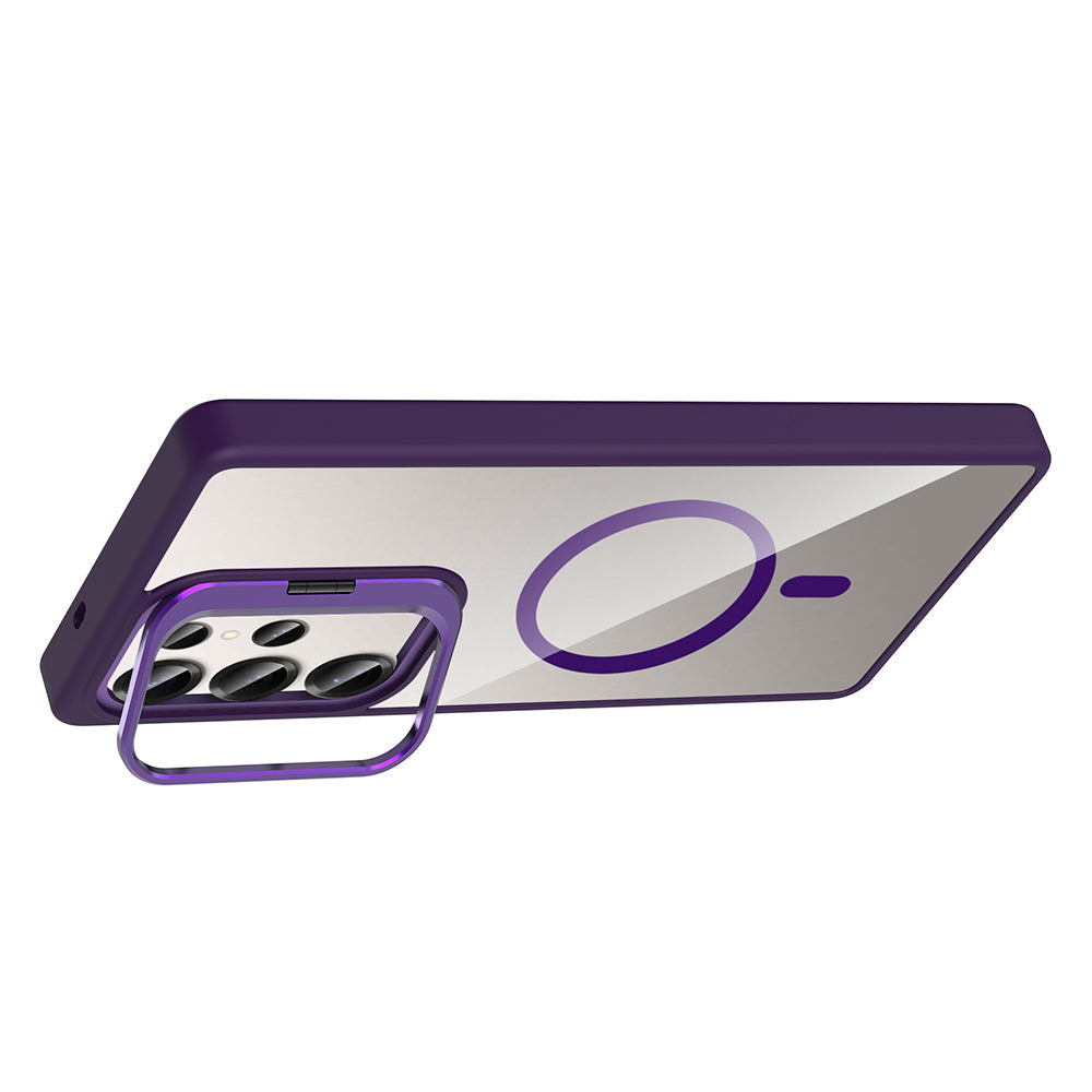 Galaxy S25 Ultra Kılıf Standlı ve Kamera Lens Hediyeli M-Safe Şarj Özellikli Zore Etro Kapak