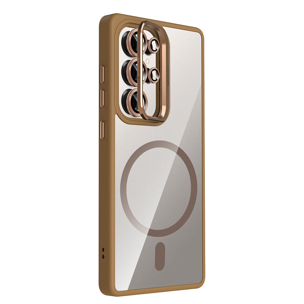 Galaxy S25 Ultra Kılıf Standlı ve Kamera Lens Hediyeli M-Safe Şarj Özellikli Zore Etro Kapak