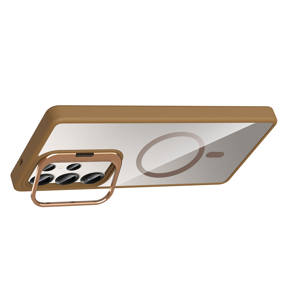 Galaxy S25 Ultra Kılıf Standlı ve Kamera Lens Hediyeli M-Safe Şarj Özellikli Zore Etro Kapak