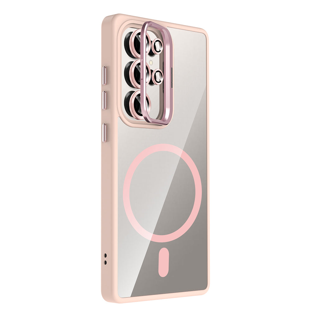 Galaxy S25 Ultra Kılıf Standlı ve Kamera Lens Hediyeli M-Safe Şarj Özellikli Zore Etro Kapak