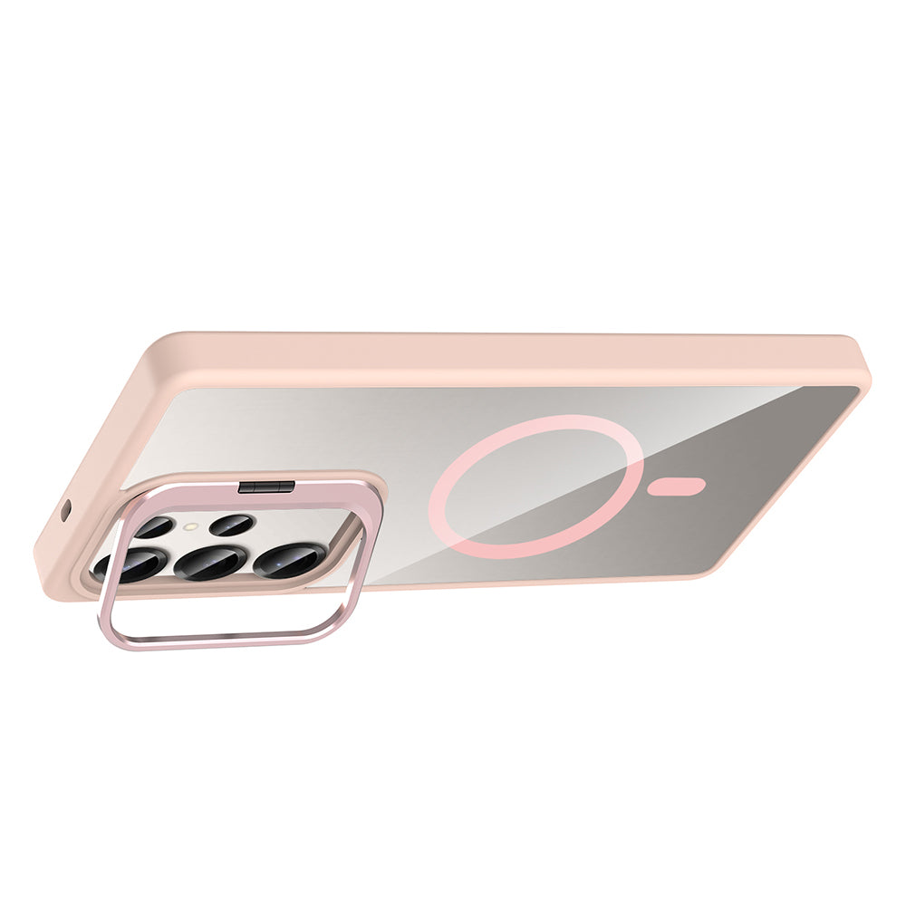 Galaxy S25 Ultra Kılıf Standlı ve Kamera Lens Hediyeli M-Safe Şarj Özellikli Zore Etro Kapak