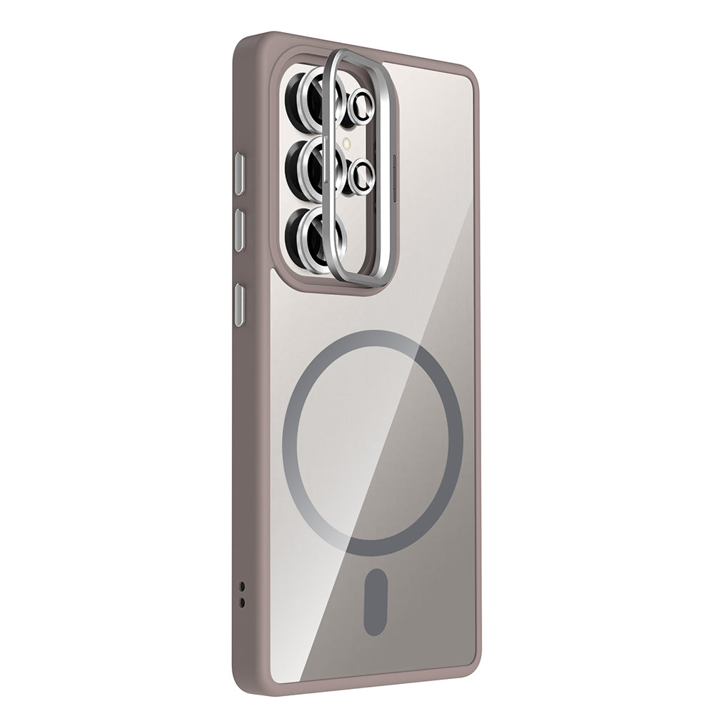 Galaxy S25 Ultra Kılıf Standlı ve Kamera Lens Hediyeli M-Safe Şarj Özellikli Zore Etro Kapak