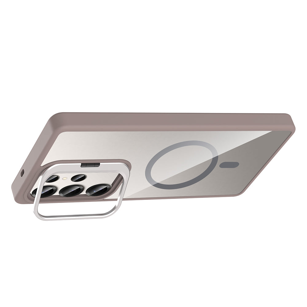 Galaxy S25 Ultra Kılıf Standlı ve Kamera Lens Hediyeli M-Safe Şarj Özellikli Zore Etro Kapak