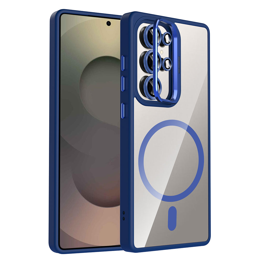 Galaxy S25 Ultra Kılıf Standlı ve Kamera Lens Hediyeli M-Safe Şarj Özellikli Zore Etro Kapak