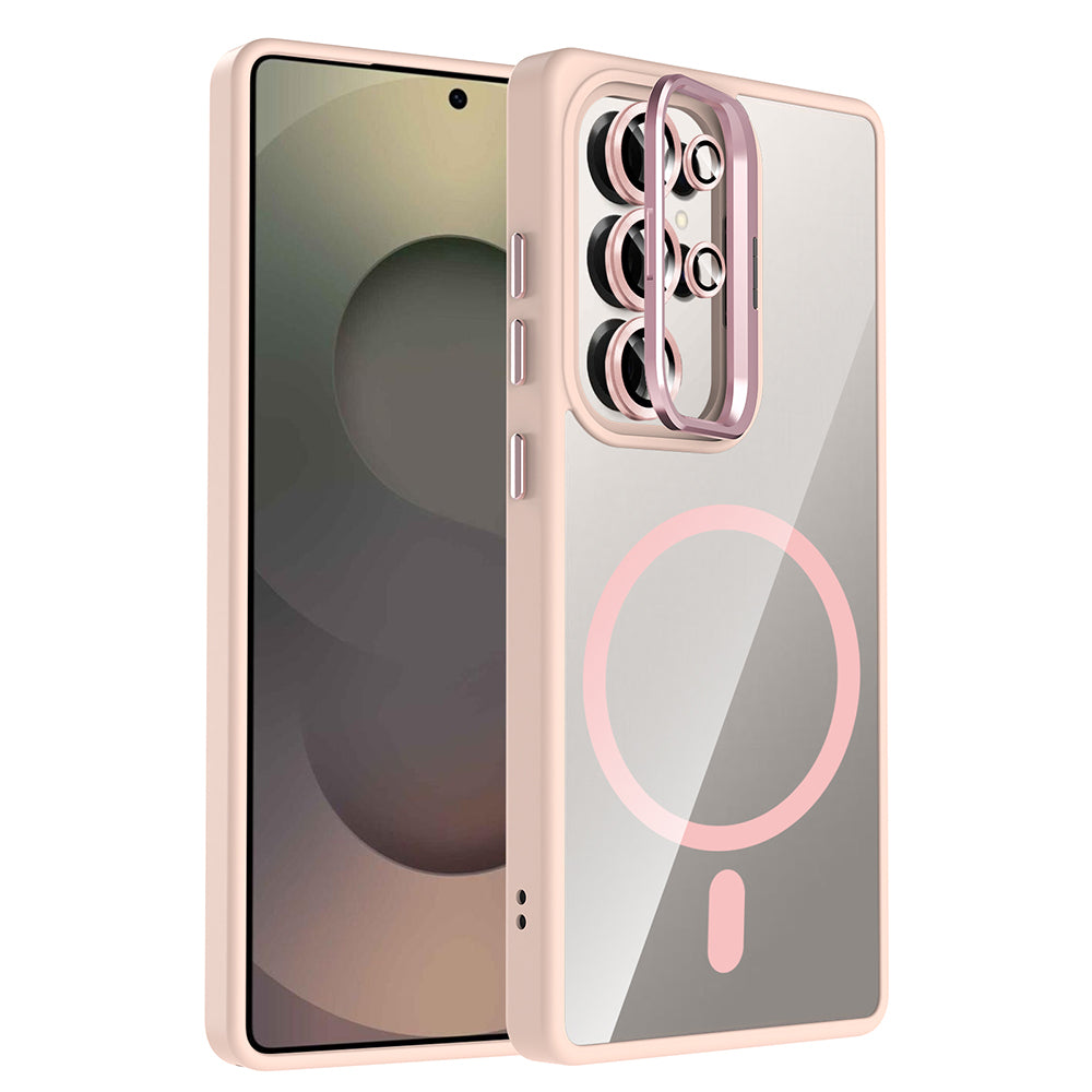 Galaxy S25 Ultra Kılıf Standlı ve Kamera Lens Hediyeli M-Safe Şarj Özellikli Zore Etro Kapak