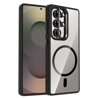 Galaxy S25 Ultra Kılıf Standlı ve Kamera Lens Hediyeli M-Safe Şarj Özellikli Zore Etro Kapak