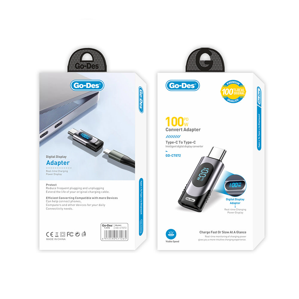 Go Des GD-CT072 Type-C to Type-C Dijital LED Göstergeli Hızlı Şarj Adaptörü 100W