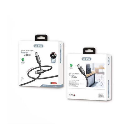 Go Des GD-HM837 Type-C to USB-B 2.0 Örgülü Yazıcı Kablosu 2M
