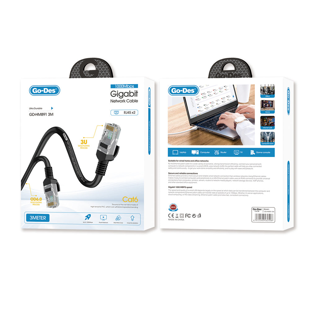 Go Des GD-HM891 1000Mbps Aktarım Hızlı RJ45 Ethernet Kablosu 3M