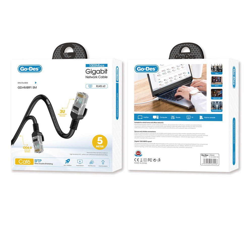 Go Des GD-HM891 1000Mbps Aktarım Hızlı RJ45 Ethernet Kablosu 5M