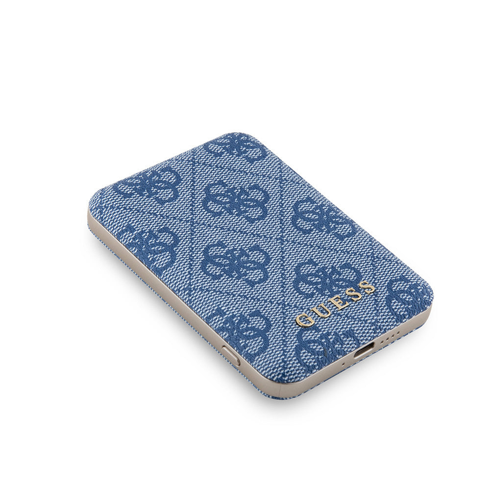 Guess Orjinal Lisanslı Dijital Led Göstergeli PU Deri 4G Desenli Metal Yazı Logolu Powerbank 5000mAh 15W