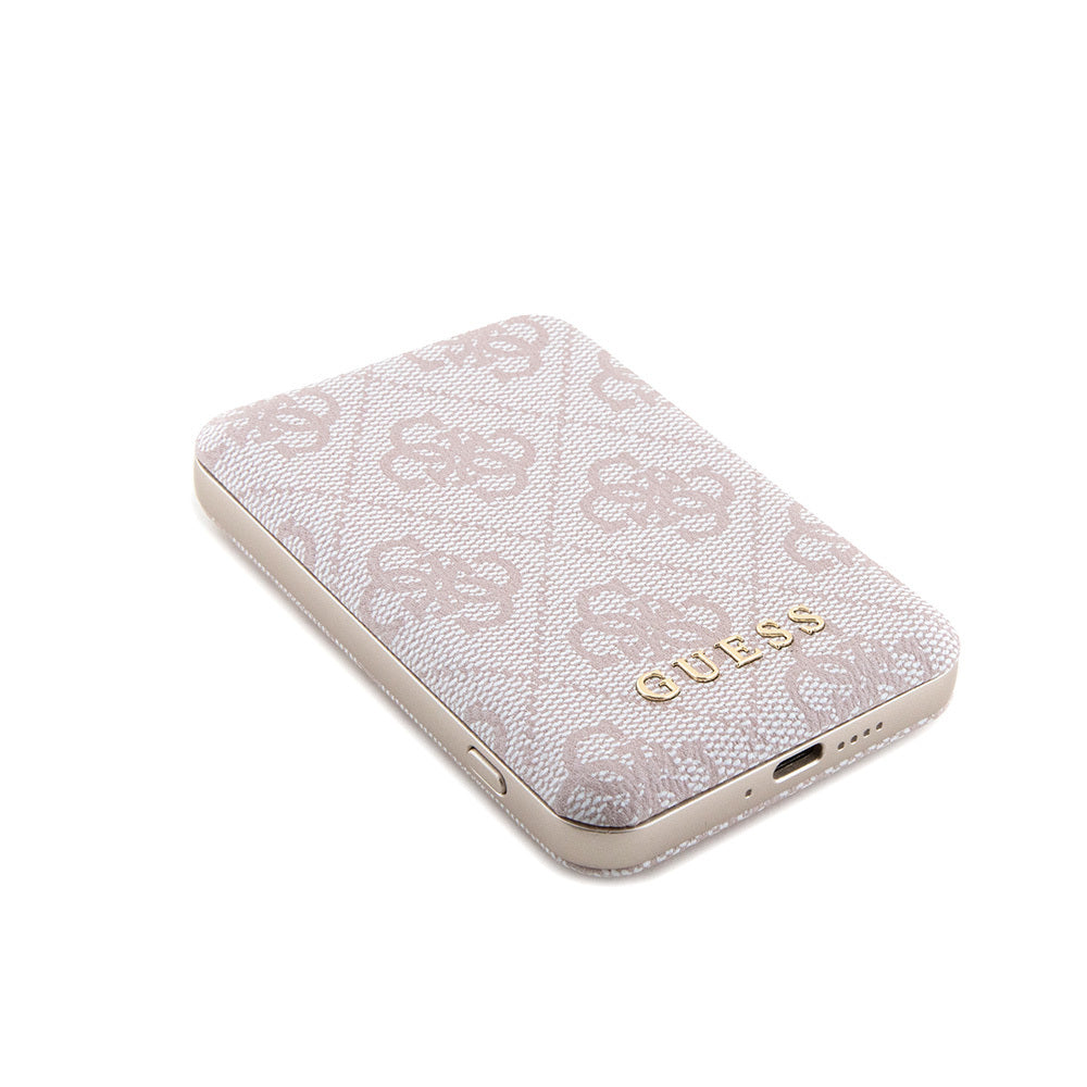 Guess Orjinal Lisanslı Dijital Led Göstergeli PU Deri 4G Desenli Metal Yazı Logolu Powerbank 5000mAh 15W