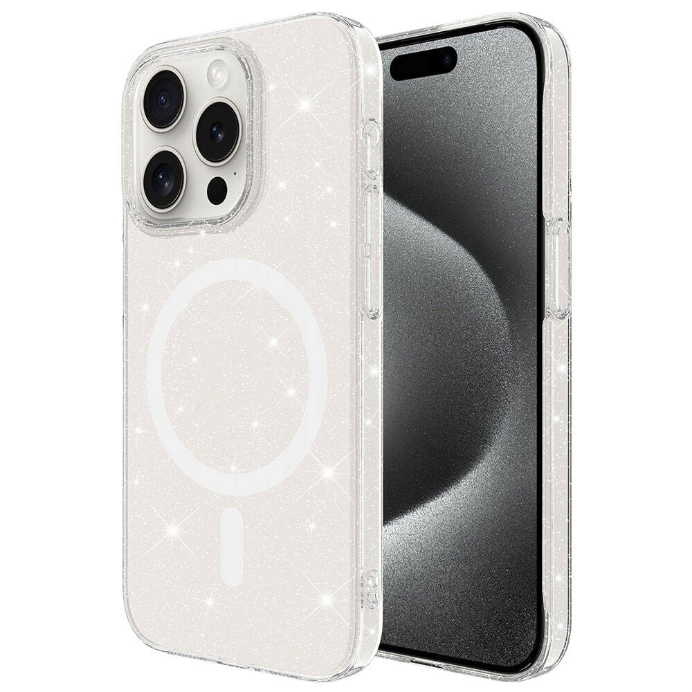 iPhone 15 Pro Kılıf Zore M-safe Şarj Özellikli Simli Şeffaf Arka Yüzey Erdos Silikon Kapak