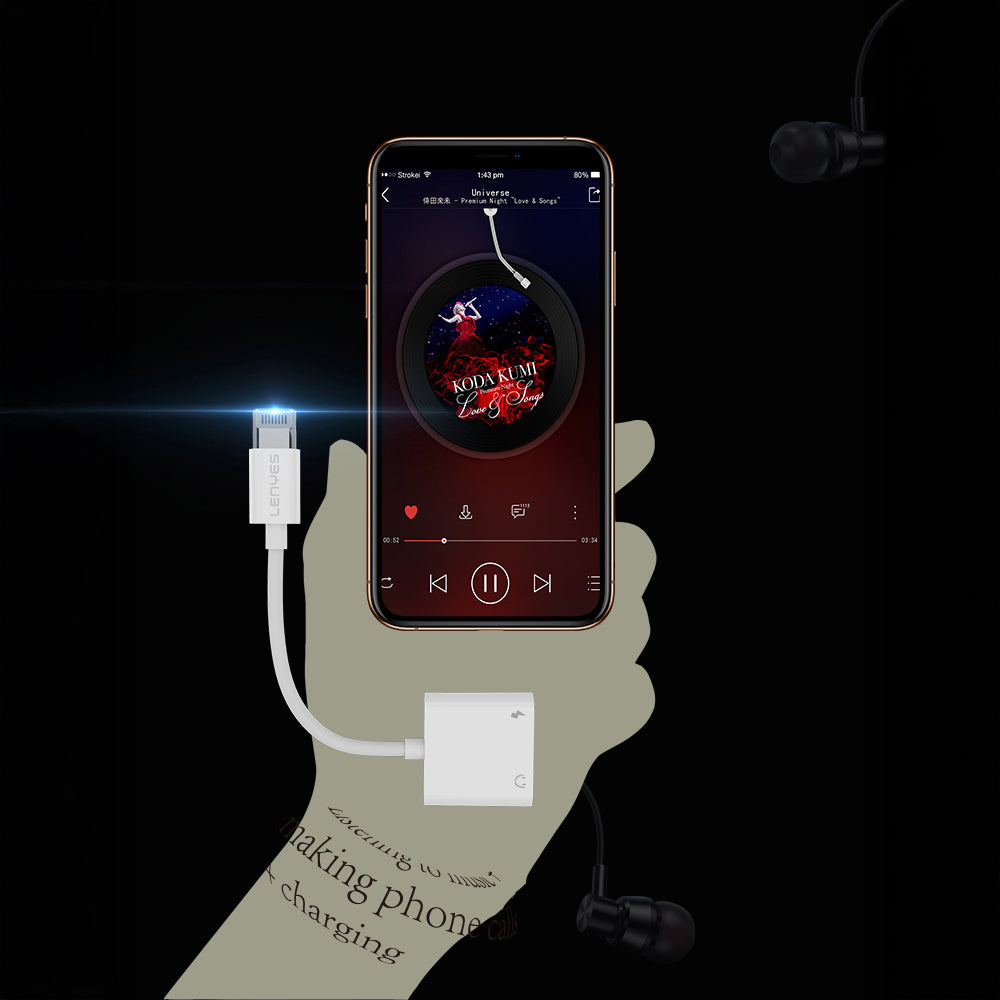 Lenyes AX92 Lightning to Lightning 2in1 Şarj ve Kulaklık Dönüştürücü Adaptör