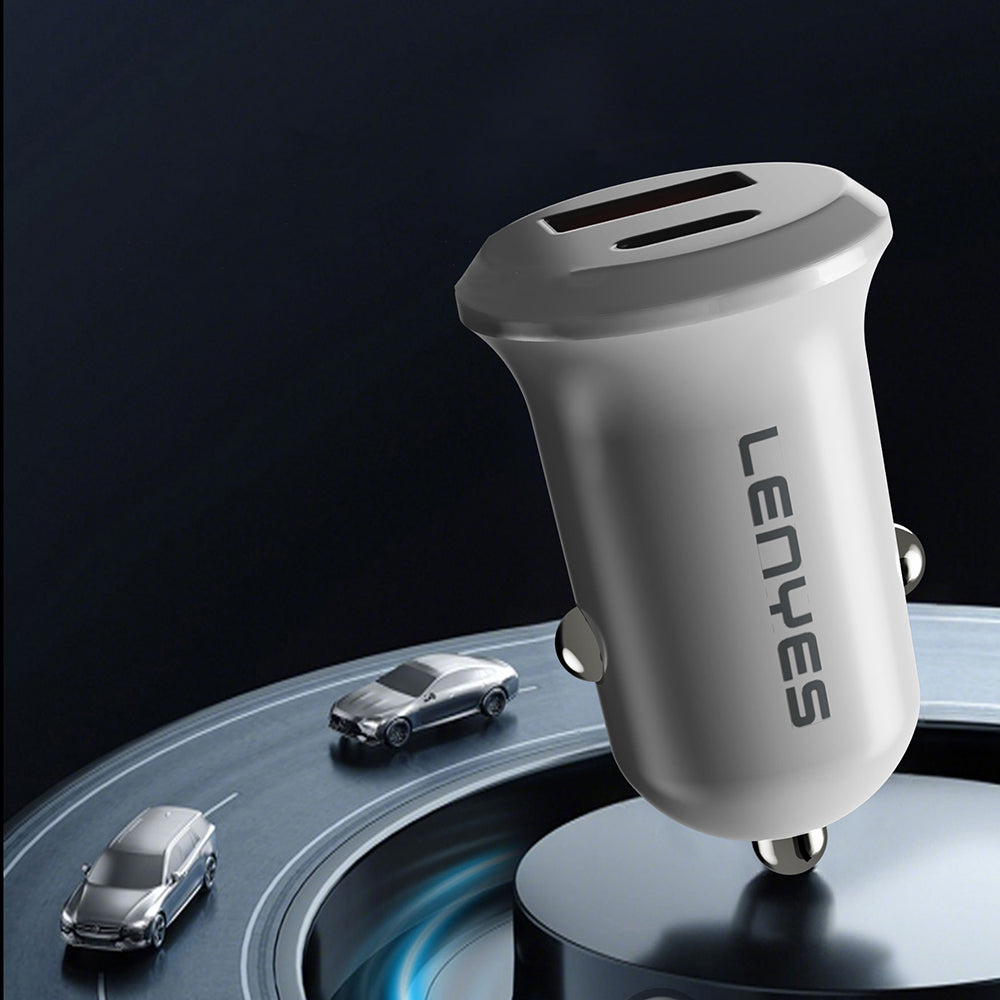 Lenyes CA53 Hızlı Şarj Özellikli Dual Type-C + USB-A Portlu Mini Araç Şarj Aleti 30W