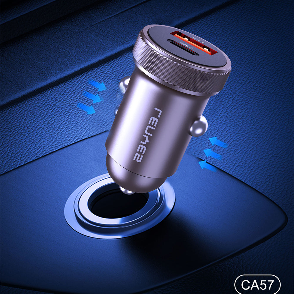 Lenyes CA57 Hızlı Şarj Özellikli Dual Type-C + USB-A Portlu Mini Araç Şarj Aleti 30W
