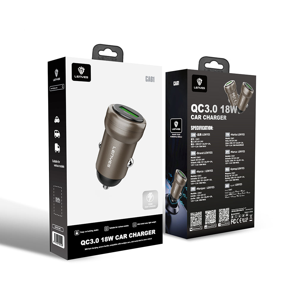 Lenyes CA61 Hızlı Şarj Özellikli USB-A Portlu Araç Şarj Aleti 18W