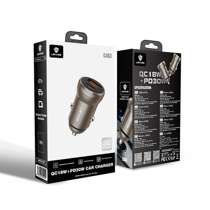 Lenyes CA63 Hızlı Şarj Özellikli Dual USB-A + Type-C Portlu PD Araç Şarj Aleti 30W