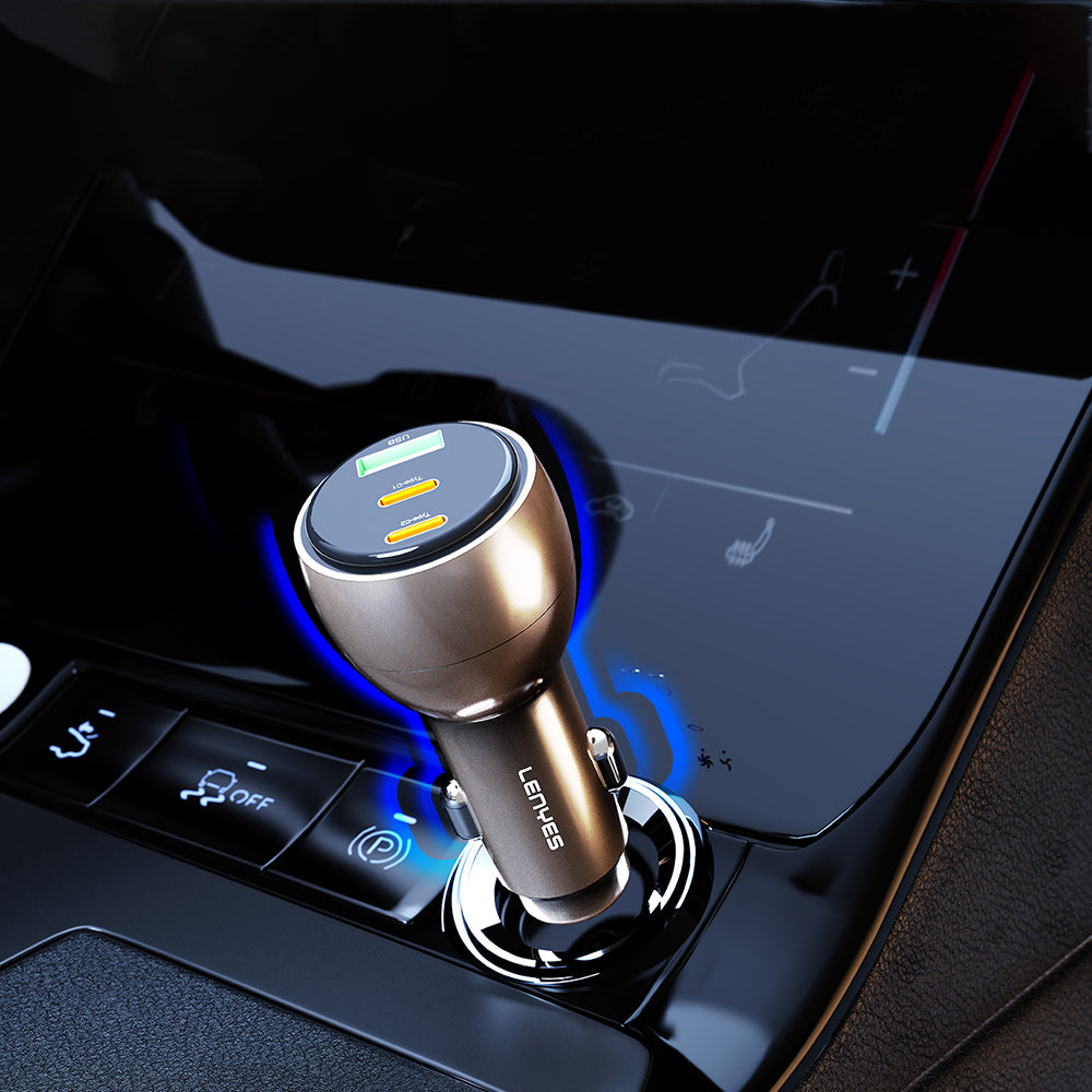 Lenyes CA66 Hızlı Şarj Özellikli Dual Type-C + Type-C + USB-A Portlu PD Araç Şarj Aleti 95W