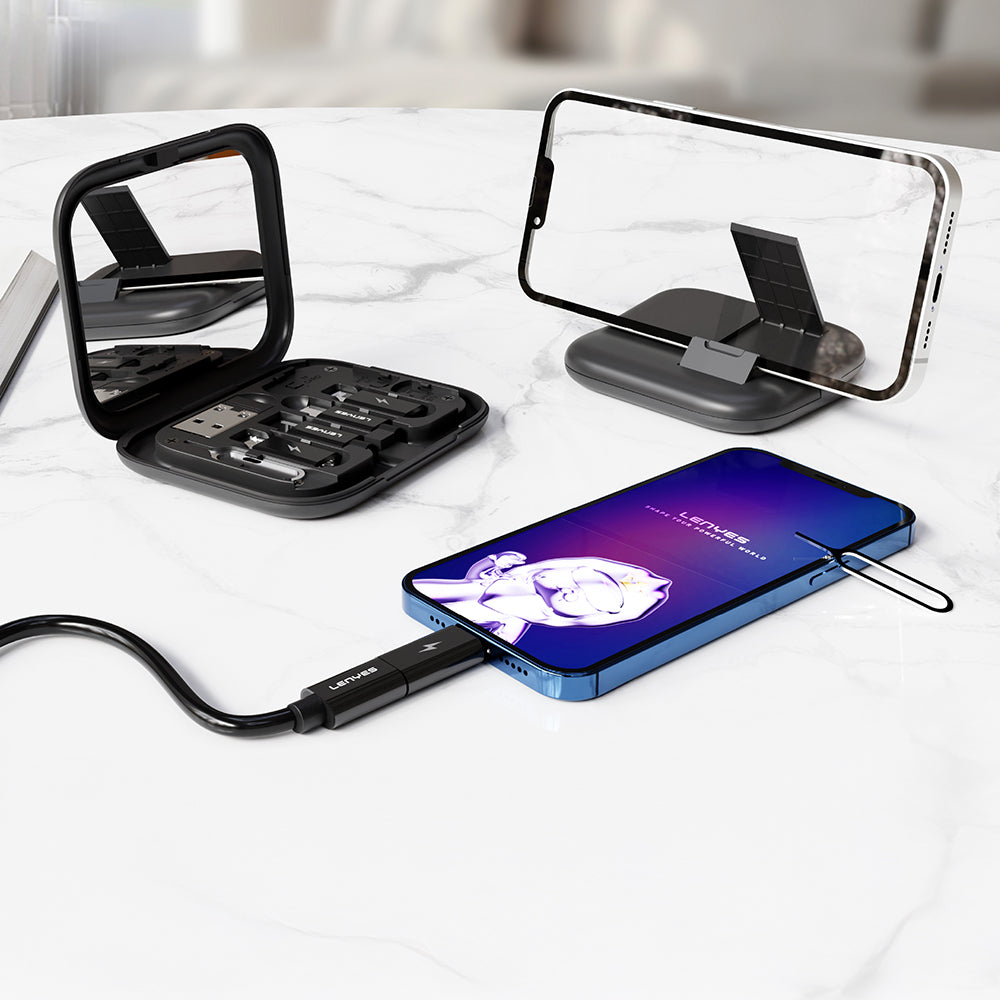 Lenyes LB602 6in1 Type-C to Type-C Kablolu 60W Çevirici Adaptör Seti Standlı Saklama Kutusu